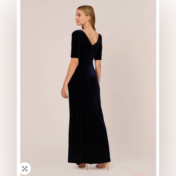 Adrianna Papell Shirred Velvet Dress, Elbow Length Sleeves, Size 12, Navy Blue - Picture 3 of 7